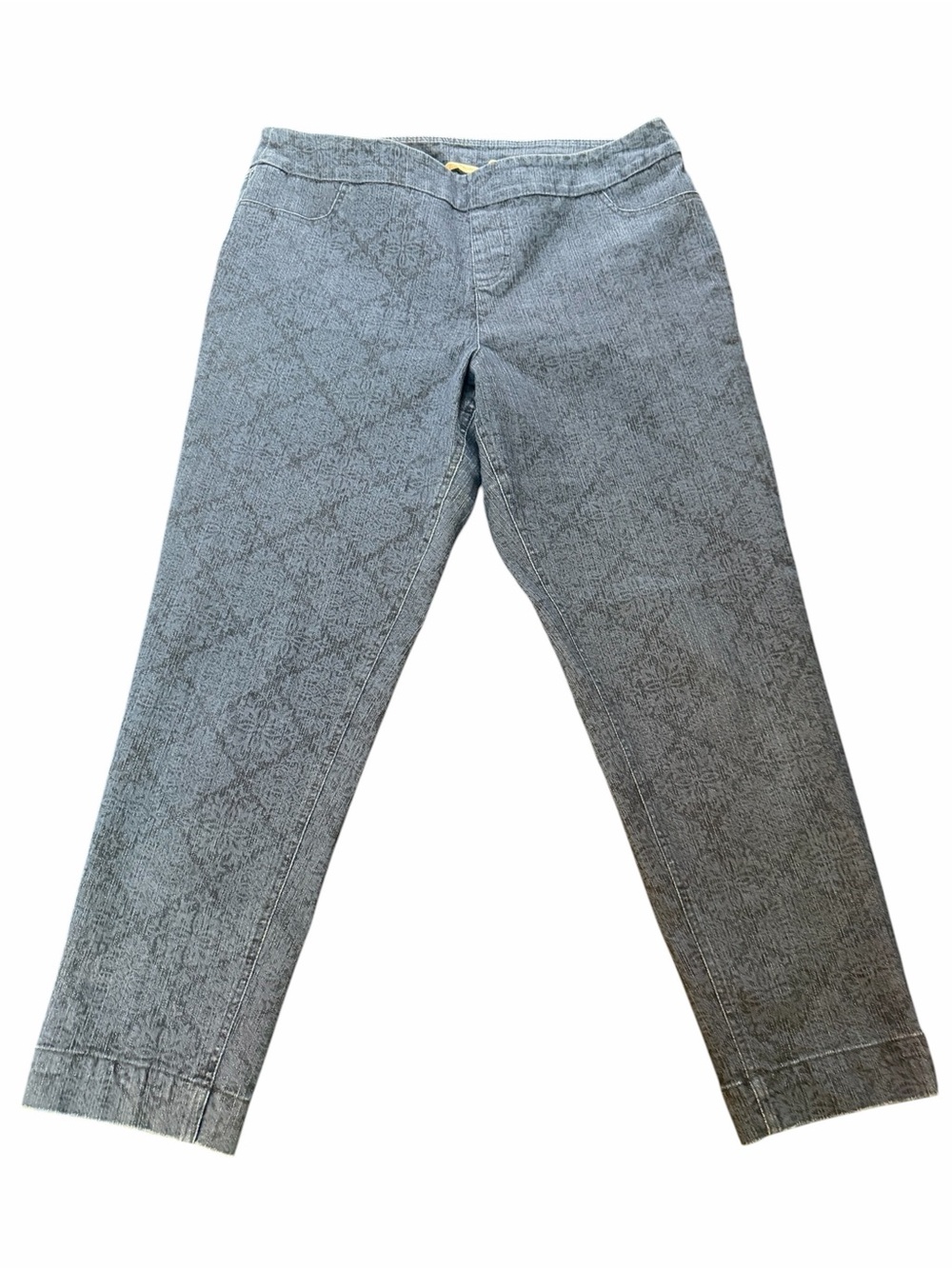 Soft Surroundings XL Pull On Ankle Pants Blue Jacquard Damask Stretch Slim Leg